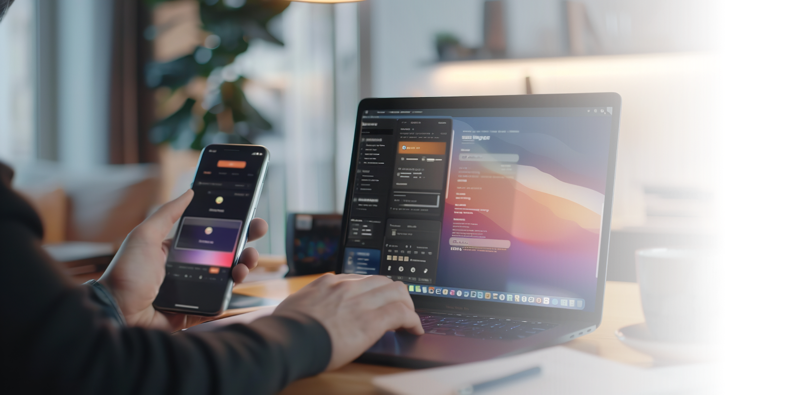 a man using both a mobile app and a website