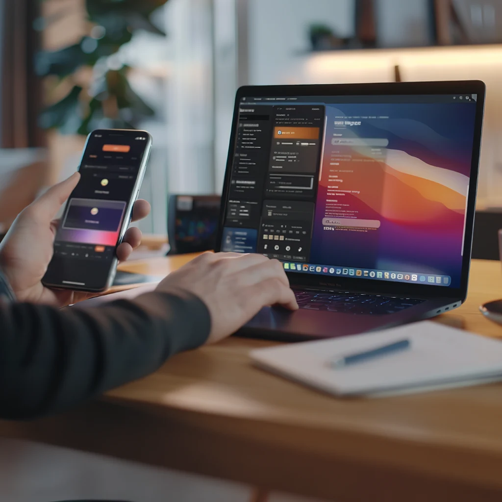 A man using a mobile app and a website