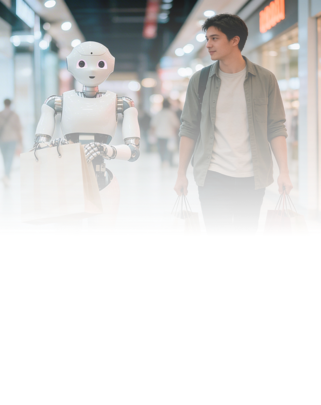 AI robot helping a man with shopping