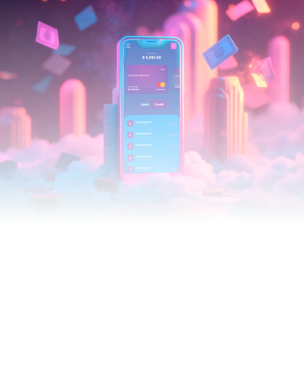 a mobile app with a credit card allowing mobile banking for users