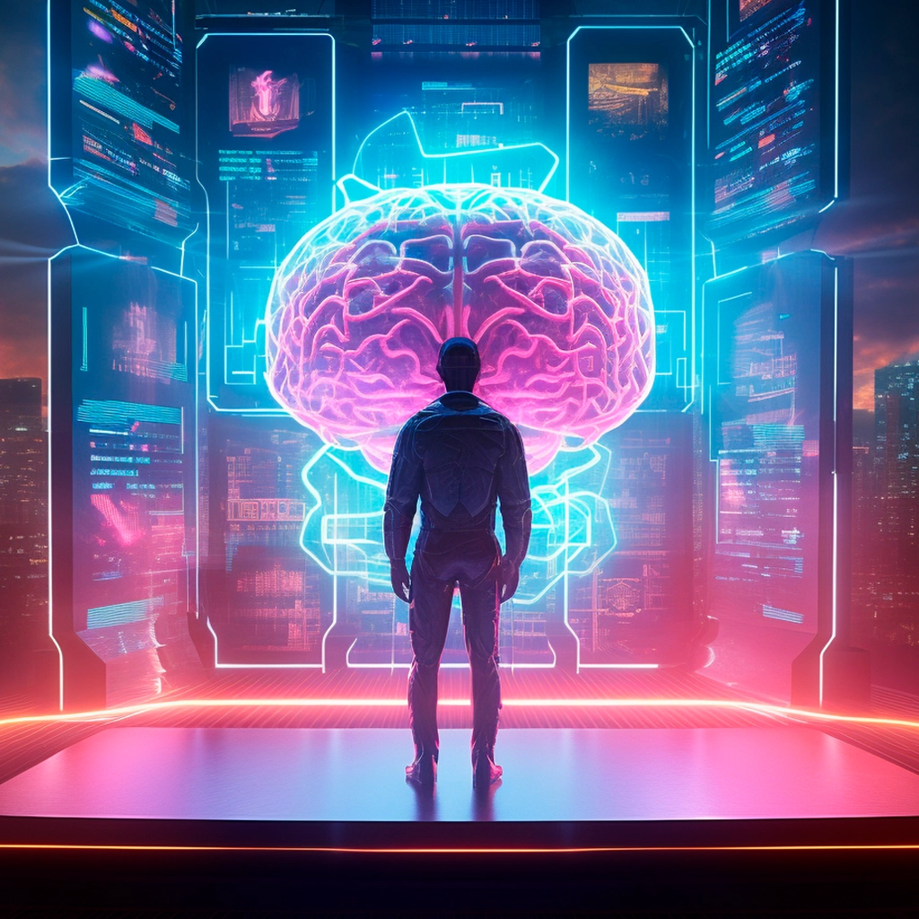Machine Learning Revolution in Financial Services - a man standing in front of a huge brain