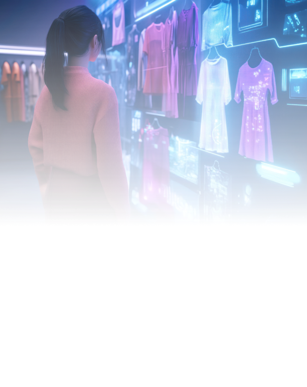 AI in fashion retail - A woman looking at the screen with different products