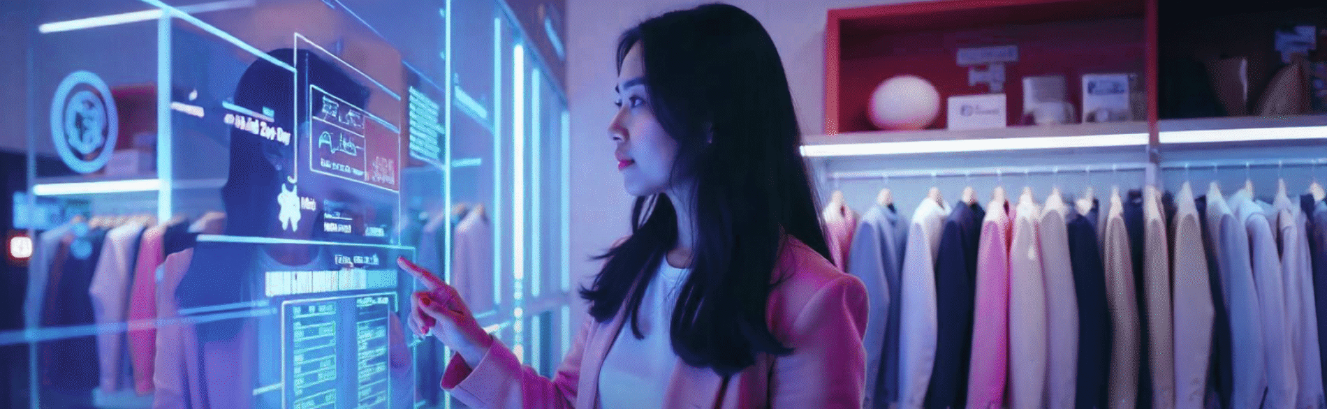 A woman is choosing a product on the screen