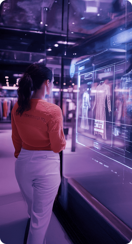 A young woman is looking at shop display