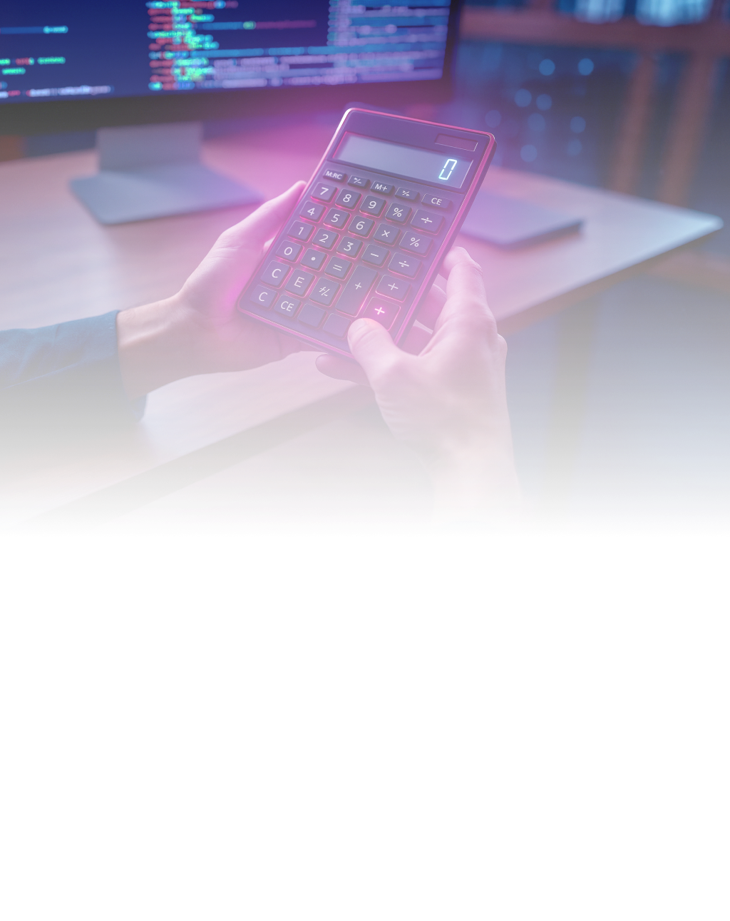 hands holding a calculator