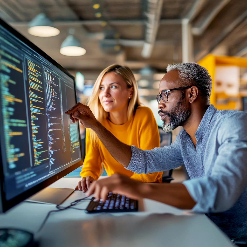 Offshore AI developers discusssing a project