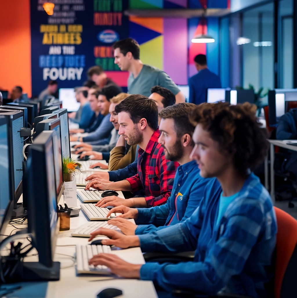 Engineering team working on rapidly-growing project