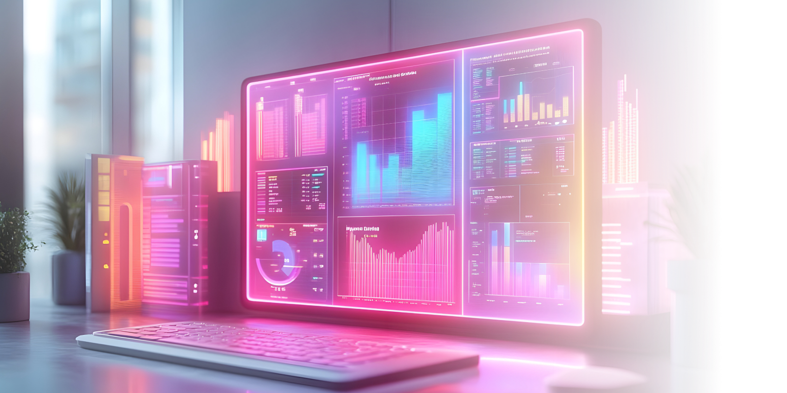 A monitor with statistical graphs