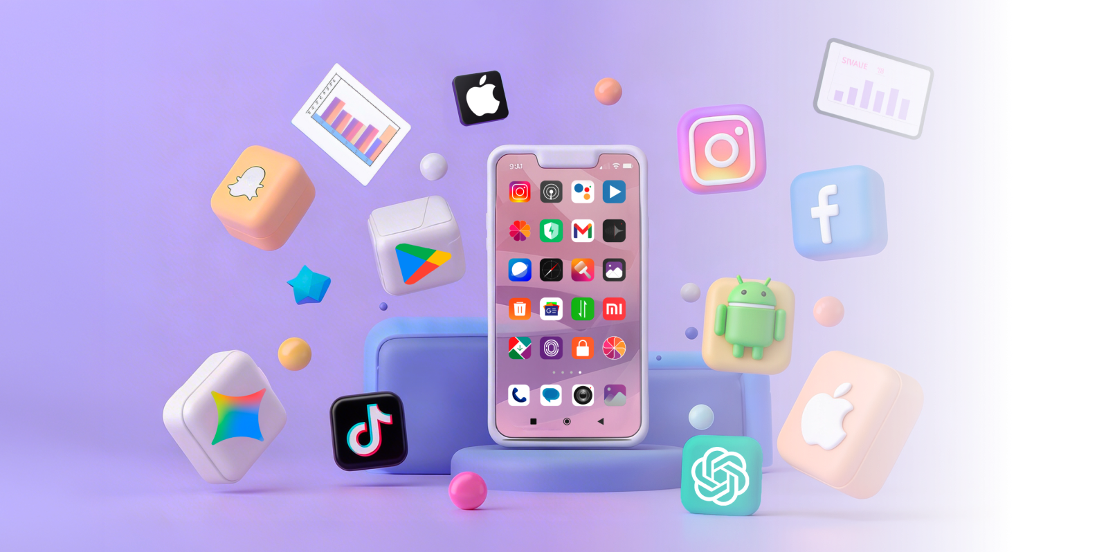 mobile app statistics - a mobile app with app logos