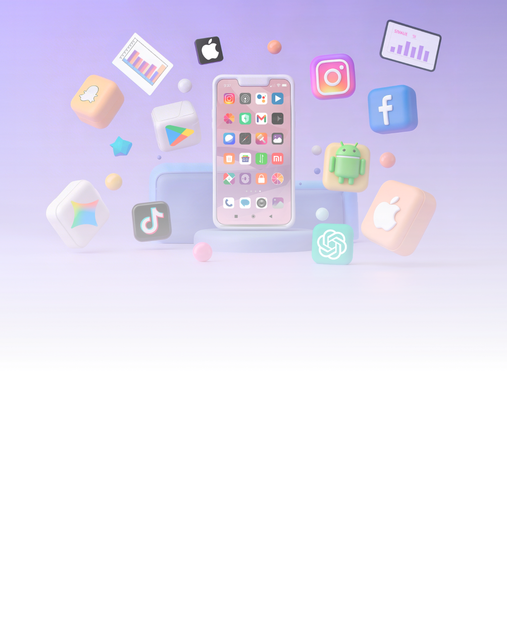A mobile phone surrounded by app logos