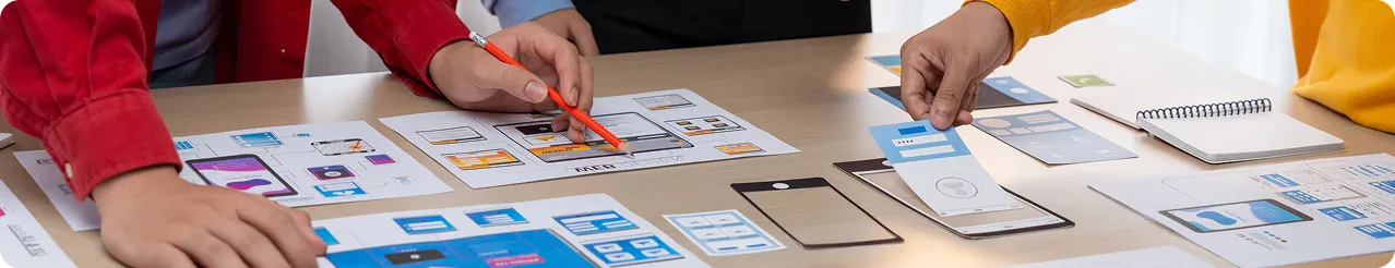 IT professionals analyzing app interface prototypes
