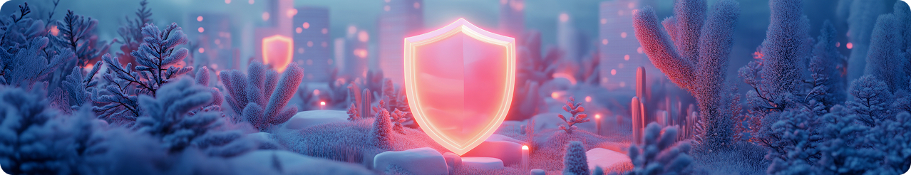 Glowing pink shield surrounded by lush branches