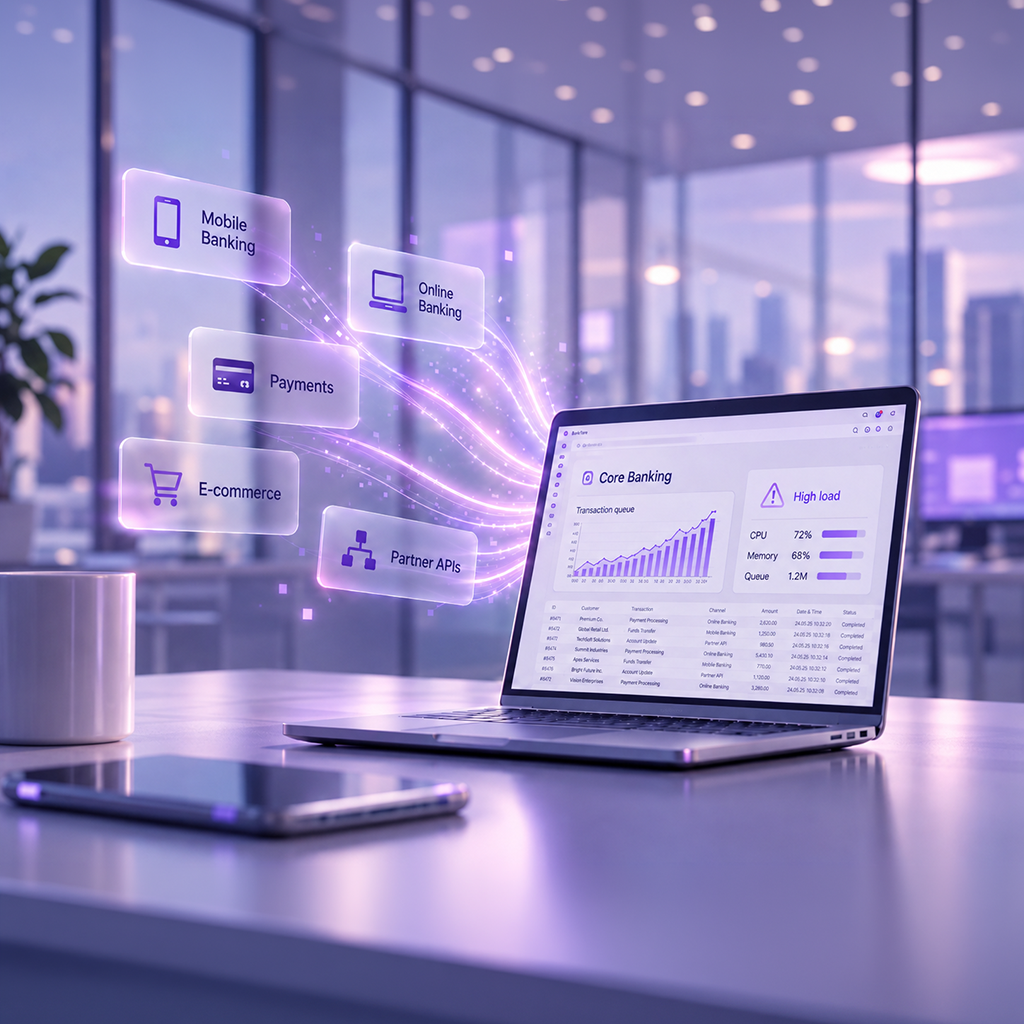 Core banking offloading dashboard with digital channel data flows