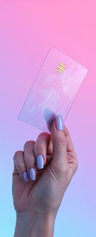 Person holding a modern credit card against a colorful pastel background, representing digital payment channels