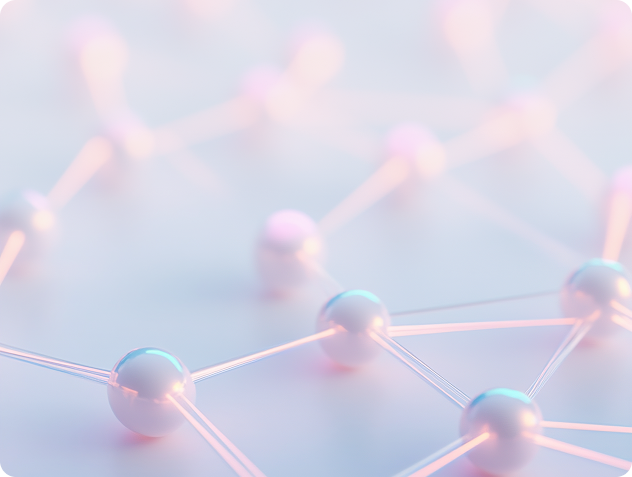Abstract 3D illustration of connected spheres and network nodes representing API integration and microservices delivery