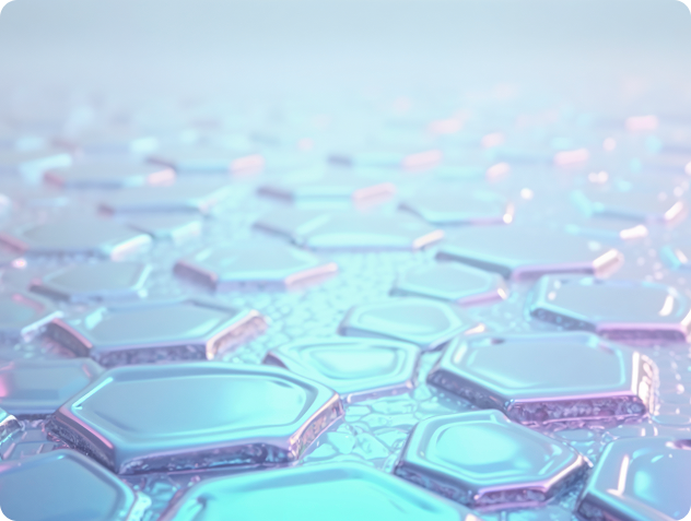 Abstract light blue graphic featuring interlocking geometric metallic blocks, representing flexible modular banking software architecture